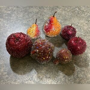 VINTAGE Lot Of 7 Beaded Frosted sugared Faux Fruit Assorted Home Decorations